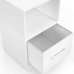 IDMarket Lot de 2 tables de chevet 1 tiroir en tissu avec niche bois blanc* Meubles Tiroirs|Meubles Bas