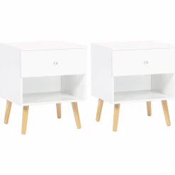 IDMarket Lot de 2 tables de chevet scandinaves bois blanc 1 tiroir* Meubles Tiroirs|Meubles Bas