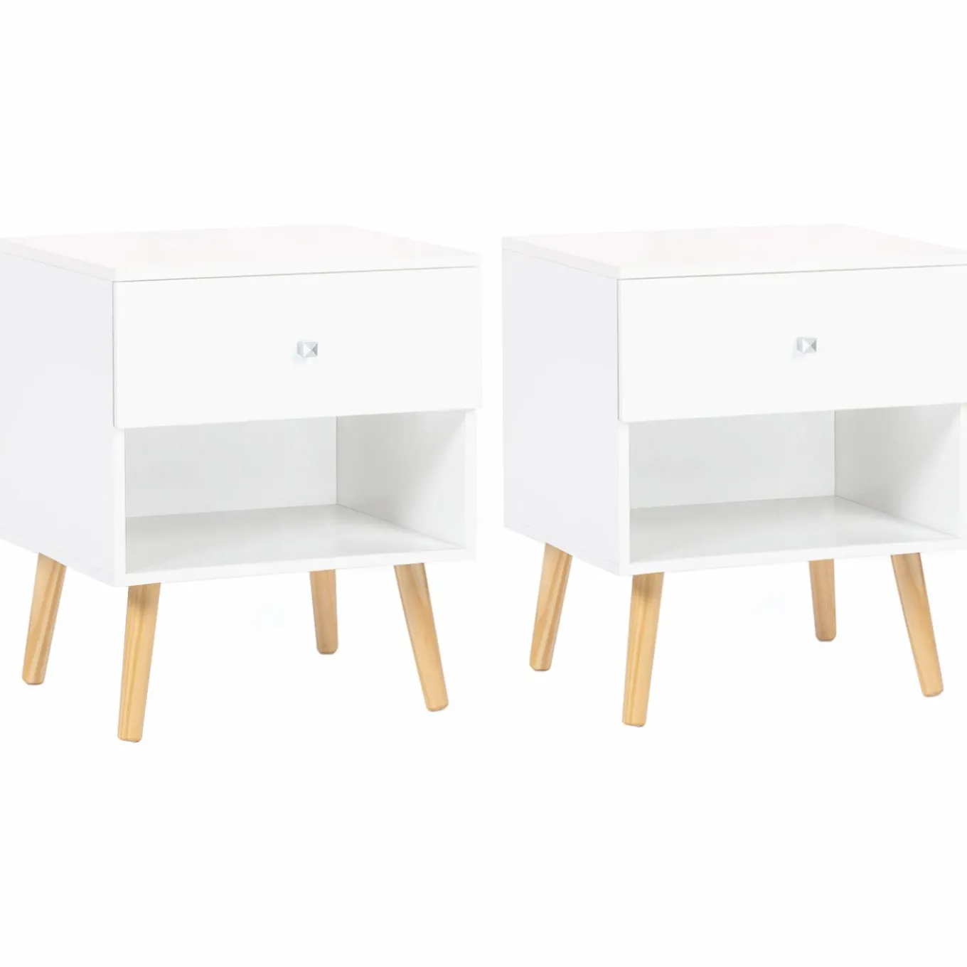 IDMarket Lot de 2 tables de chevet scandinaves bois blanc 1 tiroir* Meubles Tiroirs|Meubles Bas