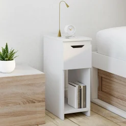 IDMarket Lot de 2 tables de chevet 1 tiroir avec niche blanc* Collection Contemporaine|Tables De Chevet