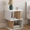 IDMarket Lot de 2 tables de chevet forme S avec rangements ouverts blanc et effet hêtre* Tables De Chevet|Chambre Complète Adulte