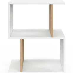 IDMarket Lot de 2 tables de chevet forme S avec rangements ouverts blanc et effet hêtre* Tables De Chevet|Chambre Complète Adulte