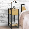 IDMarket Lot de 2 tables de chevet gain de place bois et métal noir 1 tiroir 1 tablette style industriel* Chambre Complète Adulte|Tables De Chevet