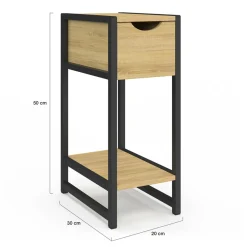 IDMarket Lot de 2 tables de chevet gain de place bois et métal noir 1 tiroir 1 tablette style industriel* Chambre Complète Adulte|Tables De Chevet