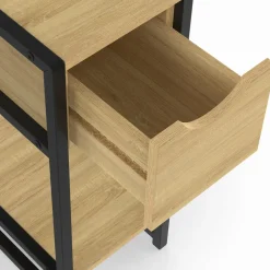 IDMarket Lot de 2 tables de chevet gain de place bois et métal noir 1 tiroir 1 tablette style industriel* Chambre Complète Adulte|Tables De Chevet