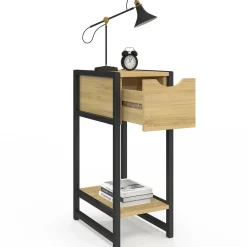IDMarket Lot de 2 tables de chevet gain de place bois et métal noir 1 tiroir 1 tablette style industriel* Chambre Complète Adulte|Tables De Chevet