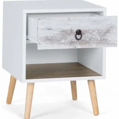 IDMarket lot de 2 tables de chevet blanches effet vieilli 1 tiroir style scandinave* Meubles Tiroirs|Meubles Bas