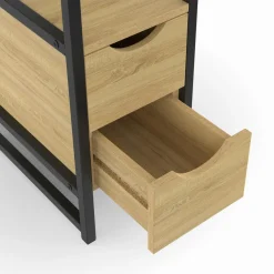 IDMarket Lot de 2 tables de chevet bois et métal noir 2 tiroirs 1 niche style industriel* Petits Meubles|Chambre Complète Adulte