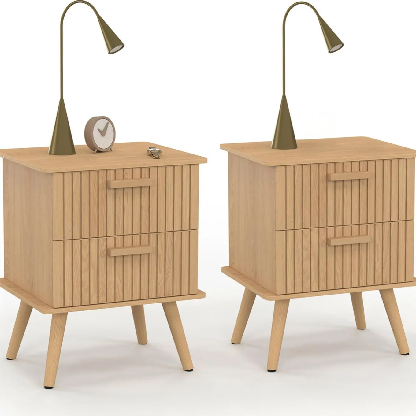 IDMarket Lot de 2 tables de chevet 2 tiroirs lattes tasseau bois coloris chêne* Tables De Chevet|Chambre Complète Adulte