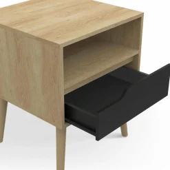 IDMarket Lot de 2 tables de chevet scandinaves avec tiroir bois effet hêtre et noir* Meubles En Bois|Collection Scandinave