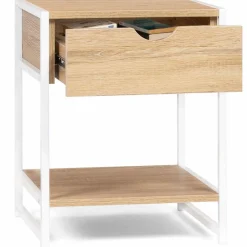 IDMarket Lot de 2 tables de chevet métal blanc et bois* Collection Industrielle|Petits Meubles