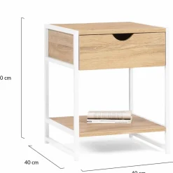 IDMarket Lot de 2 tables de chevet métal blanc et bois* Collection Industrielle|Petits Meubles