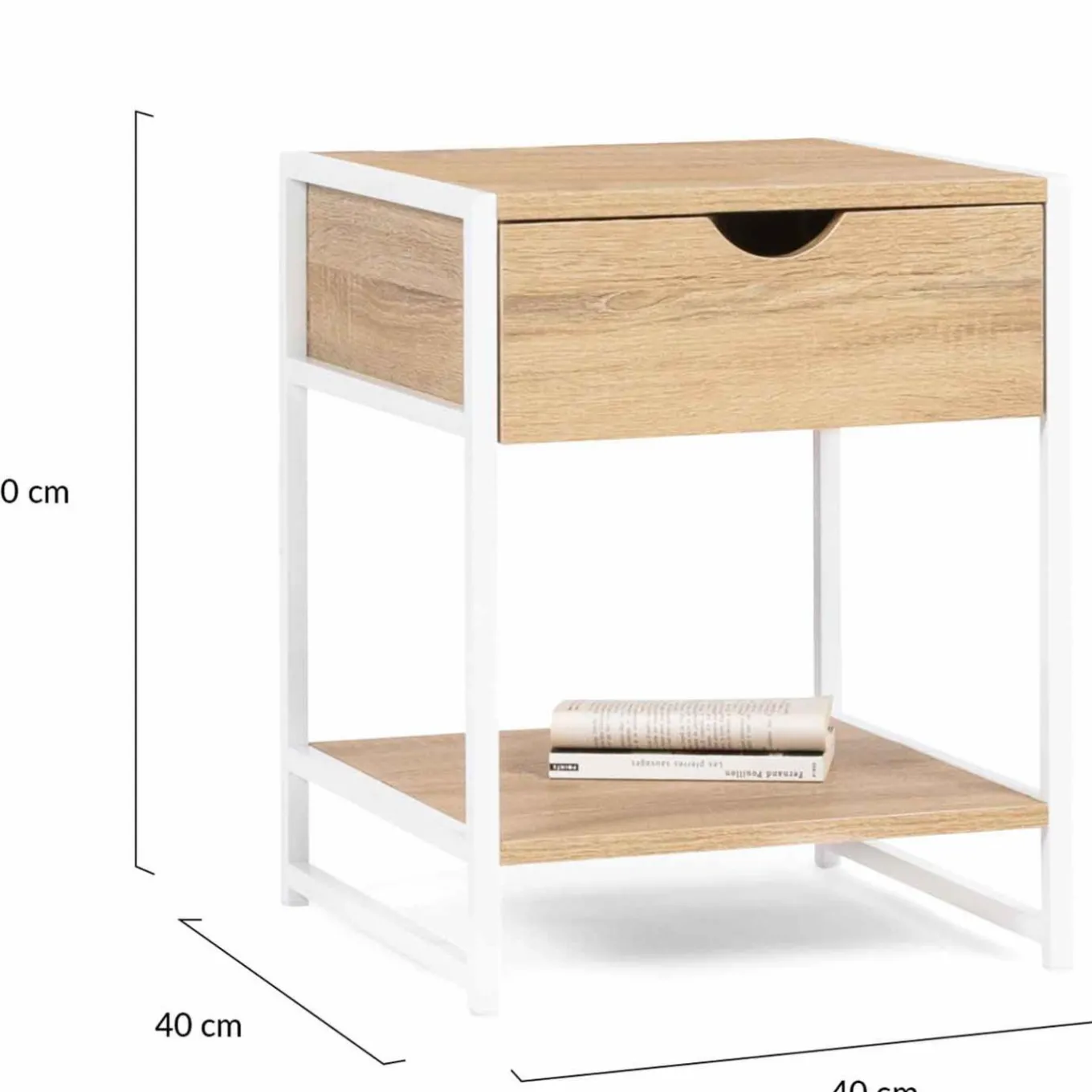 IDMarket Lot de 2 tables de chevet métal blanc et bois* Collection Industrielle|Petits Meubles