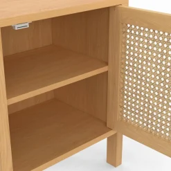 IDMarket Lot de 2 tables de chevet 1 porte cannage et bois* Collection Cannage|Tables De Chevet