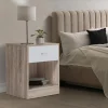 IDMarket Lot de 2 tables de nuit bois façon hêtre tiroir blanc* Meubles Tiroirs|Meubles Bas