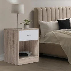 IDMarket Lot de 2 tables de nuit bois façon hêtre tiroir blanc* Meubles Tiroirs|Meubles Bas