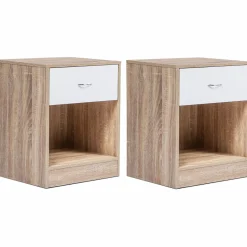 IDMarket Lot de 2 tables de nuit bois façon hêtre tiroir blanc* Meubles Tiroirs|Meubles Bas