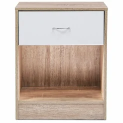 IDMarket Lot de 2 tables de nuit bois façon hêtre tiroir blanc* Meubles Tiroirs|Meubles Bas