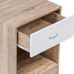 IDMarket Lot de 2 tables de nuit bois façon hêtre tiroir blanc* Meubles Tiroirs|Meubles Bas