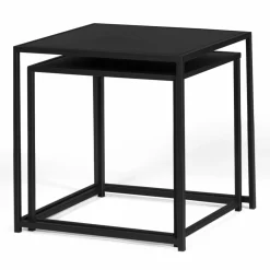 IDMarket Lot de 2 tables gigognes métal noir carrées 40 cm et 45 cm* Meubles Noirs|Collection Métal