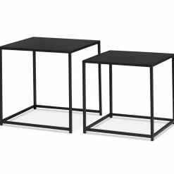 IDMarket Lot de 2 tables gigognes métal noir carrées 40 cm et 45 cm* Meubles Noirs|Collection Métal