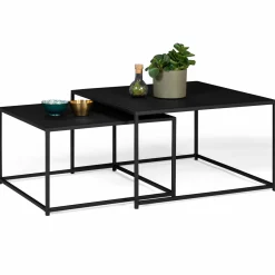 IDMarket Lot de 2 tables gigognes métal noir carrées 60 cm et 70 cm* Meubles Noirs|Collection Métal