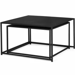 IDMarket Lot de 2 tables gigognes métal noir carrées 60 cm et 70 cm* Meubles Noirs|Collection Métal