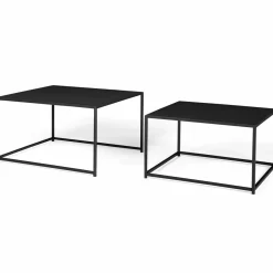 IDMarket Lot de 2 tables gigognes métal noir carrées 60 cm et 70 cm* Meubles Noirs|Collection Métal