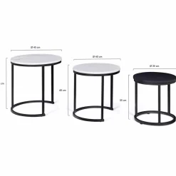 IDMarket Lot de 3 tables gigognes rondes effet marbre et bois noir 35/40/45 cm* Collection Moderne|Petits Meubles