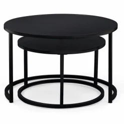 IDMarket Lot de 2 tables gigognes rondes métal noir 54 cm et 70 cm* Meubles Noirs|Collection Métal