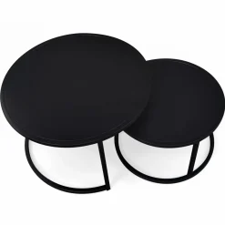 IDMarket Lot de 2 tables gigognes rondes métal noir 54 cm et 70 cm* Meubles Noirs|Collection Métal