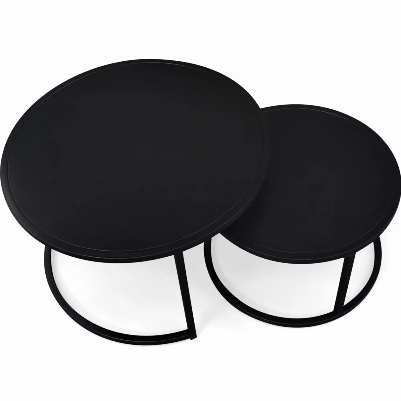 IDMarket Lot de 2 tables gigognes rondes métal noir 54 cm et 70 cm* Meubles Noirs|Collection Métal