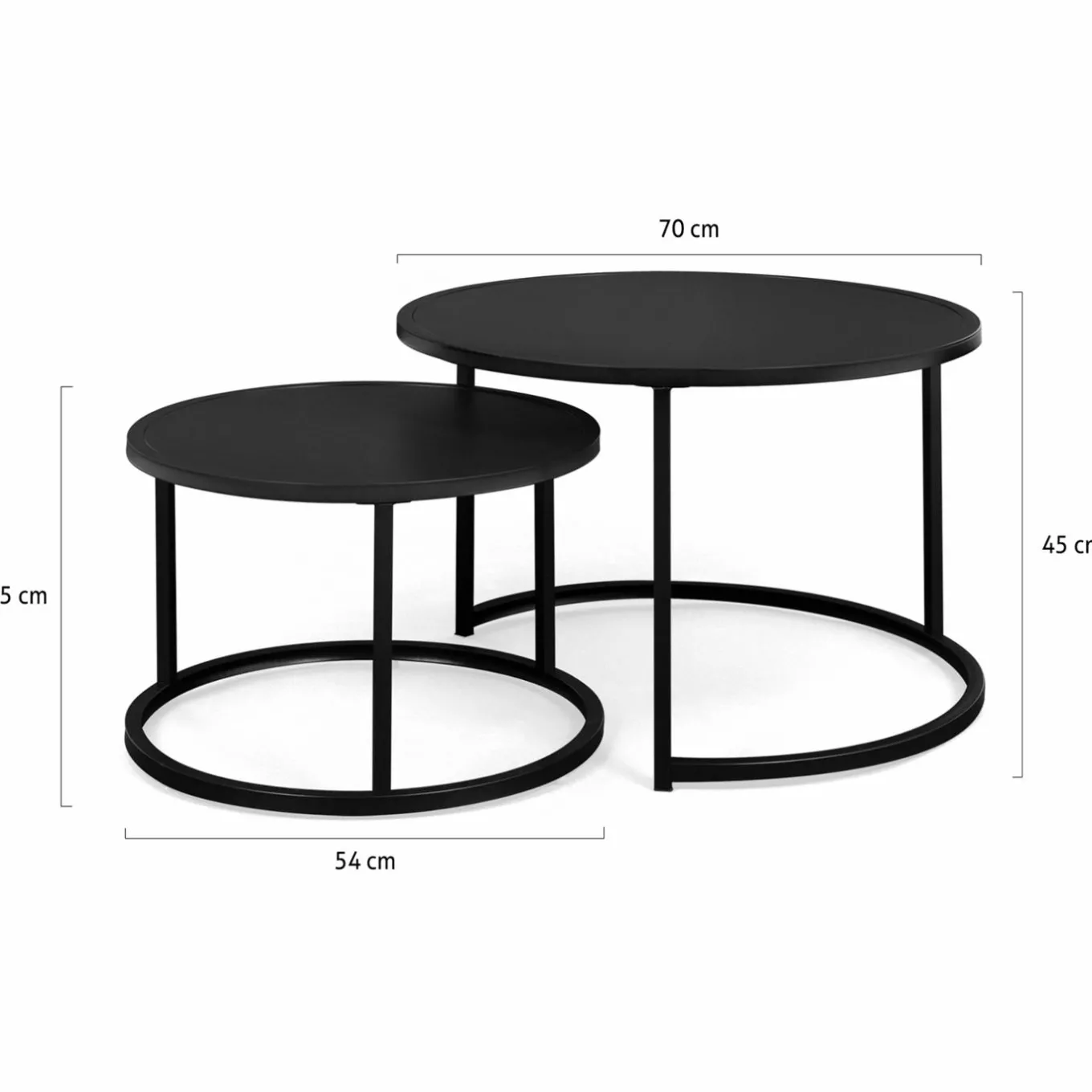 IDMarket Lot de 2 tables gigognes rondes métal noir 54 cm et 70 cm* Meubles Noirs|Collection Métal