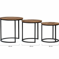 IDMarket Lot de 3 tables gigognes rondes style industriel bois foncé* Collection Industrielle|Salon Complet