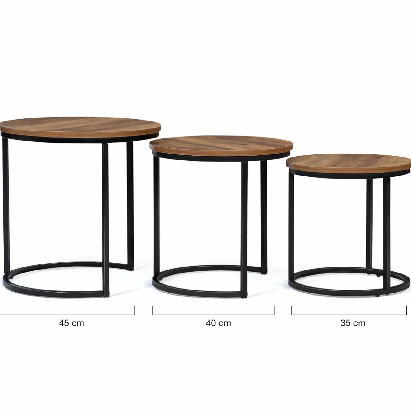 IDMarket Lot de 3 tables gigognes rondes style industriel bois foncé* Collection Industrielle|Salon Complet