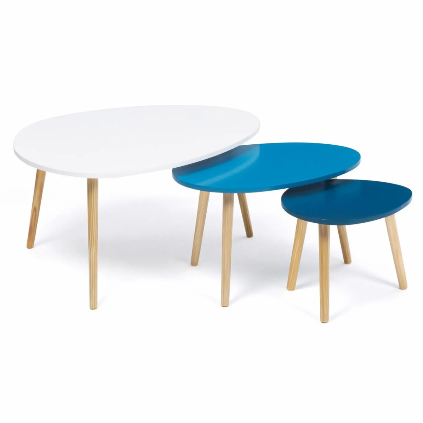 IDMarket Lot de 3 tables gigognes scandinaves laquées blanc et bleu* Collection Scandinave|Salon Complet