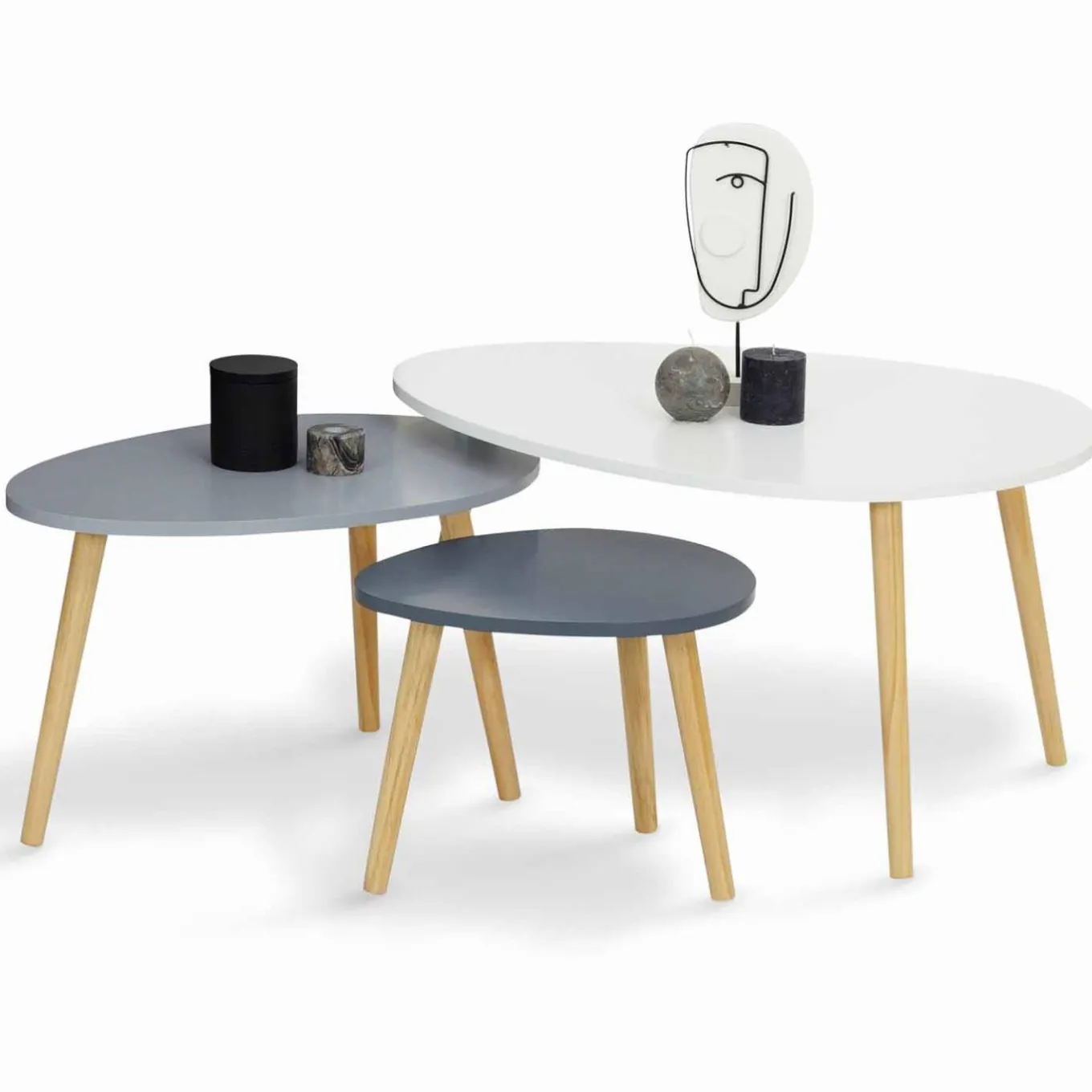 IDMarket Lot de 3 tables gigognes scandinaves laquées blanc et gris* Collection Scandinave|Salon Complet