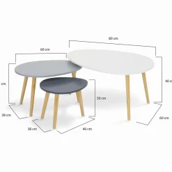 IDMarket Lot de 3 tables gigognes scandinaves laquées blanc et gris* Collection Scandinave|Salon Complet