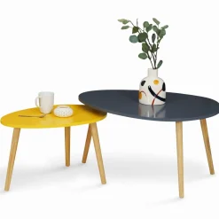 IDMarket Lot de 2 tables gigognes scandinaves laquées gris et jaune* Collection Scandinave|Salon Complet