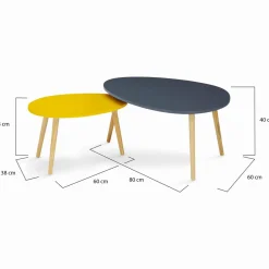 IDMarket Lot de 2 tables gigognes scandinaves laquées gris et jaune* Collection Scandinave|Salon Complet