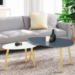 IDMarket Lot de 2 tables gigognes scandinaves laquées blanc et gris* Collection Scandinave|Salon Complet