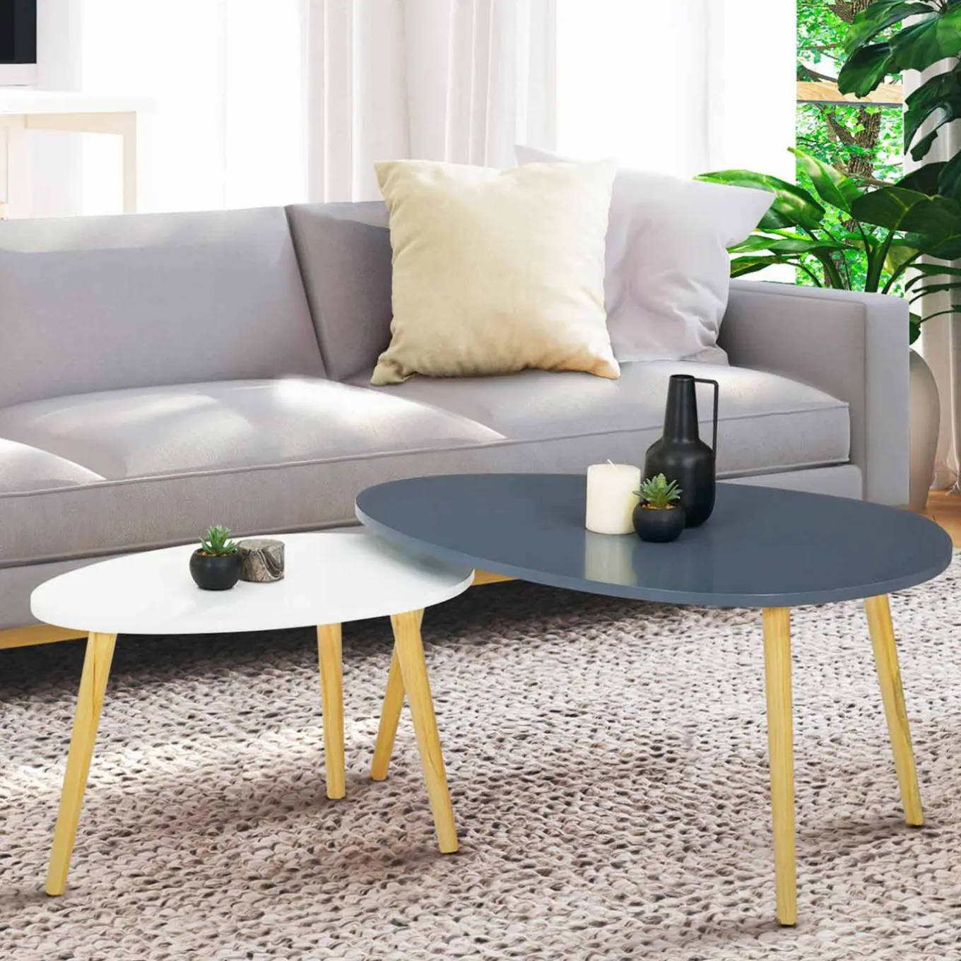 IDMarket Lot de 2 tables gigognes scandinaves laquées blanc et gris* Collection Scandinave|Salon Complet