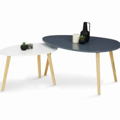IDMarket Lot de 2 tables gigognes scandinaves laquées blanc et gris* Collection Scandinave|Salon Complet