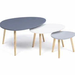 IDMarket Lot de 3 tables gigognes scandinaves laquées blanche, gris clair et gris foncé* Collection Scandinave|Tables Basses