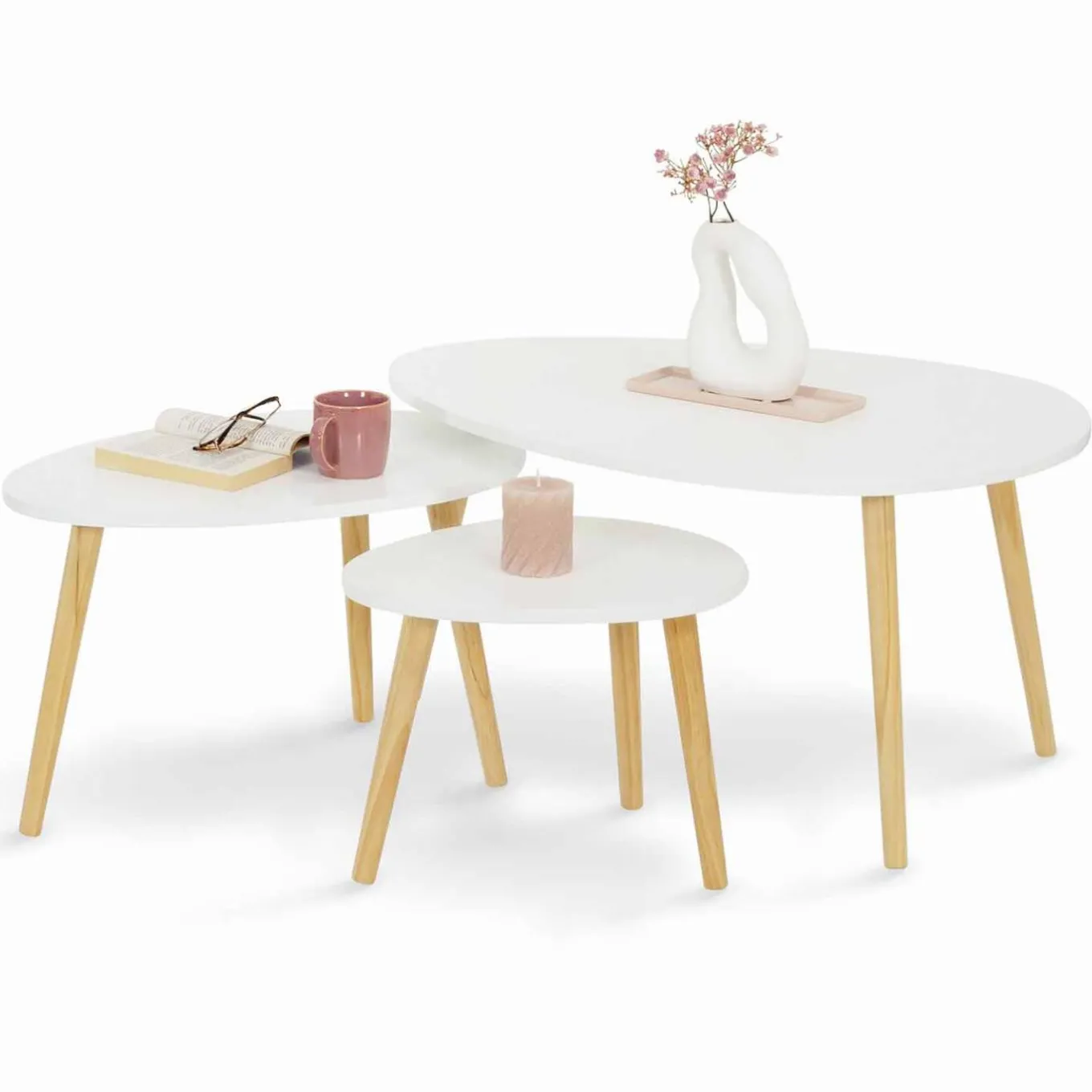 IDMarket Lot de 3 tables gigognes scandinaves laquées blanc* Collection Scandinave|Salon Complet