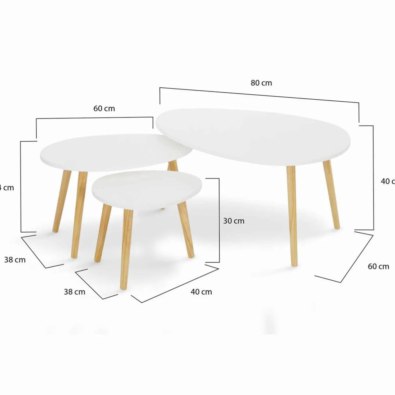 IDMarket Lot de 3 tables gigognes scandinaves laquées blanc* Collection Scandinave|Salon Complet