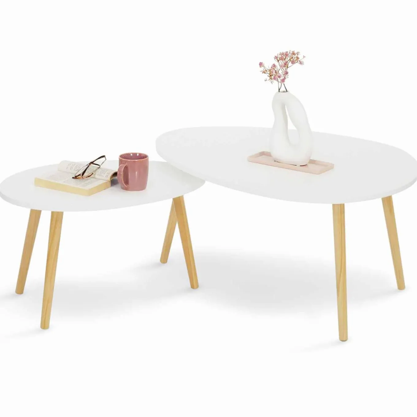 IDMarket Lot de 2 tables gigognes scandinaves laquées blanc* Collection Scandinave|Salon Complet