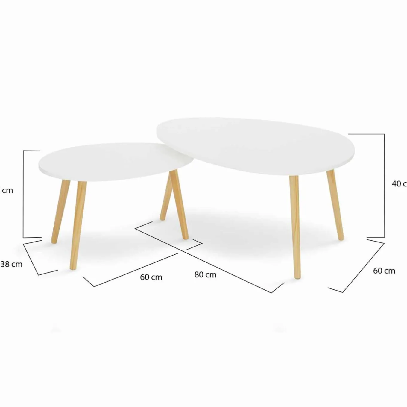 IDMarket Lot de 2 tables gigognes scandinaves laquées blanc* Collection Scandinave|Salon Complet