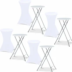 IDMarket Lot de 4 tables hautes pliantes d’extérieur + housses blanches* Mobilier Pliant D'Appoint