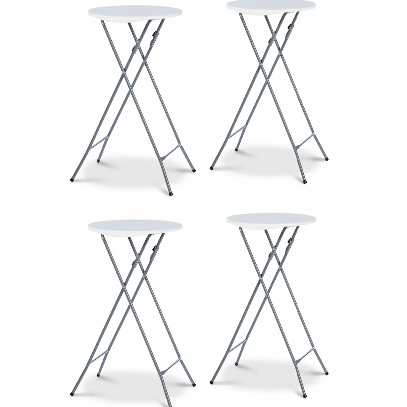 IDMarket Lot de 4 tables hautes pliantes d’extérieur + housses blanches* Mobilier Pliant D'Appoint